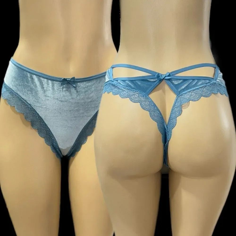Victoria’s Secret Very Sexy Strappy Cutout Velvet lace trim thong panty Teal XL
